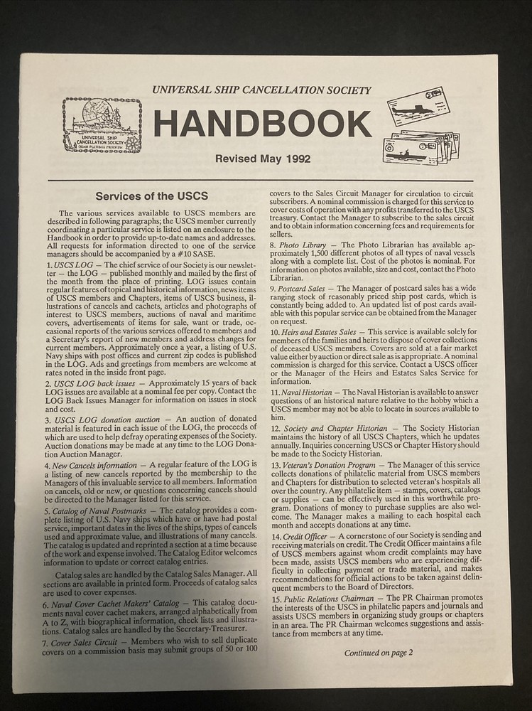 Universal Ship Cancellation Society Handbook, Revised May 1992