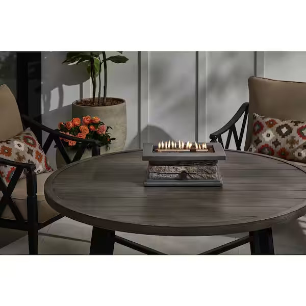 14 In. Rectangle Outdoor Propane Gas Fire Pit 15,000 BTU Stone Look / Lava Rocks