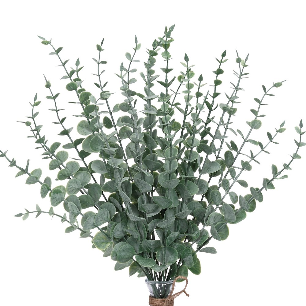 24pcs Eucalyptus Stems Artificial Eucalyptus Leaves Fake Greenery Branches Fa...