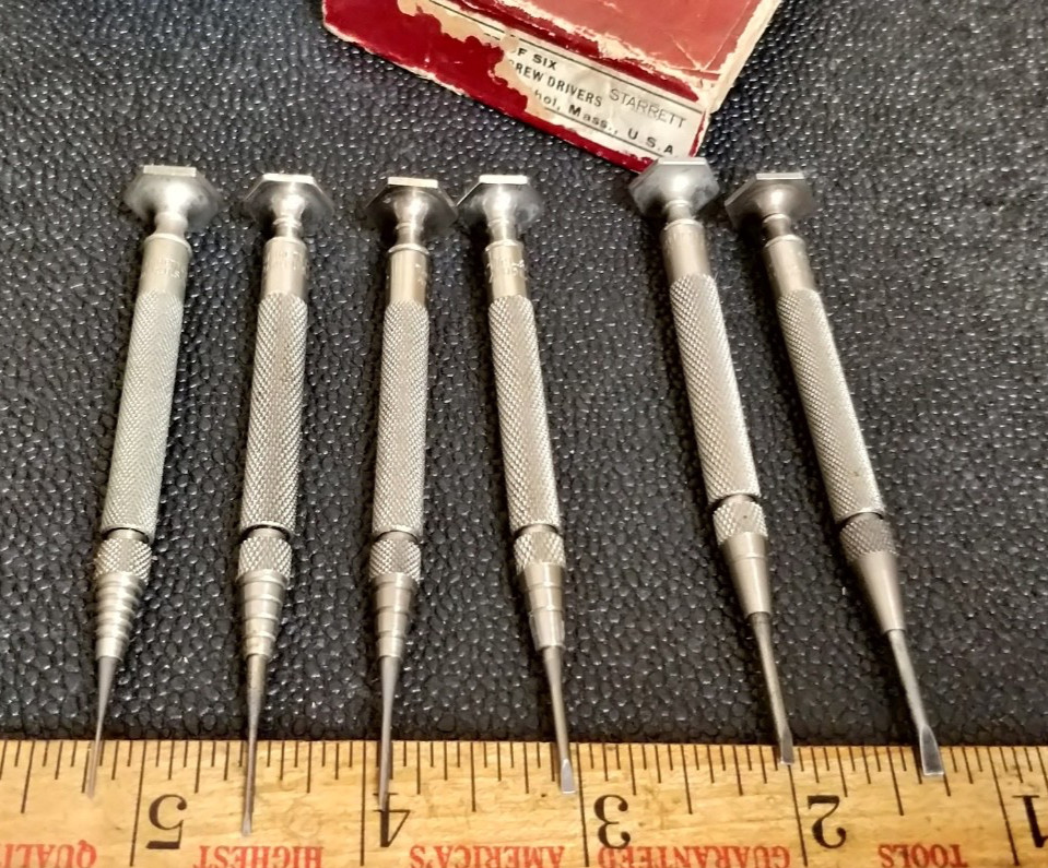 FULL SET Vintage The L.S. Starrett Co. S555-6  Jewelers6 Piece Screwdriver Set