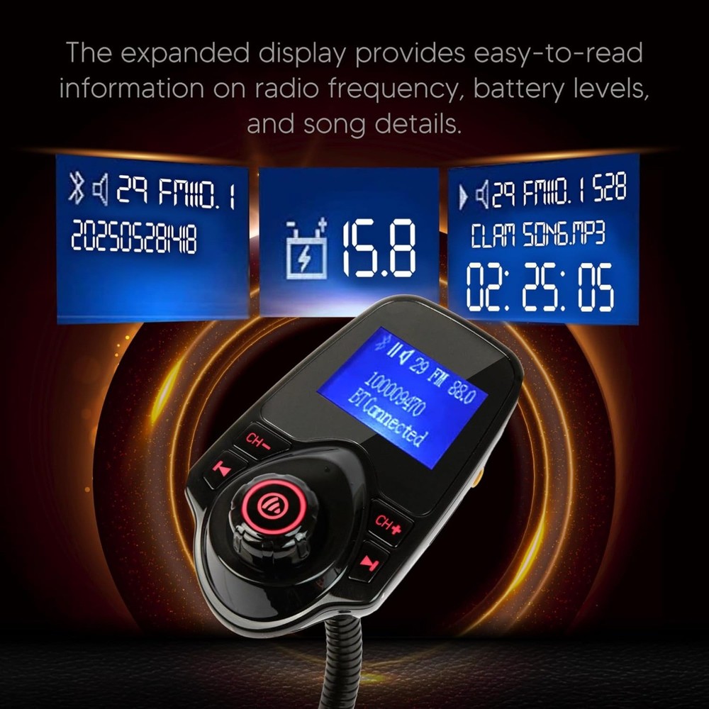 Upgraded Bluetooth Car FM Transmitter, 1.44” LCD Display,AUX & Micro SD Support