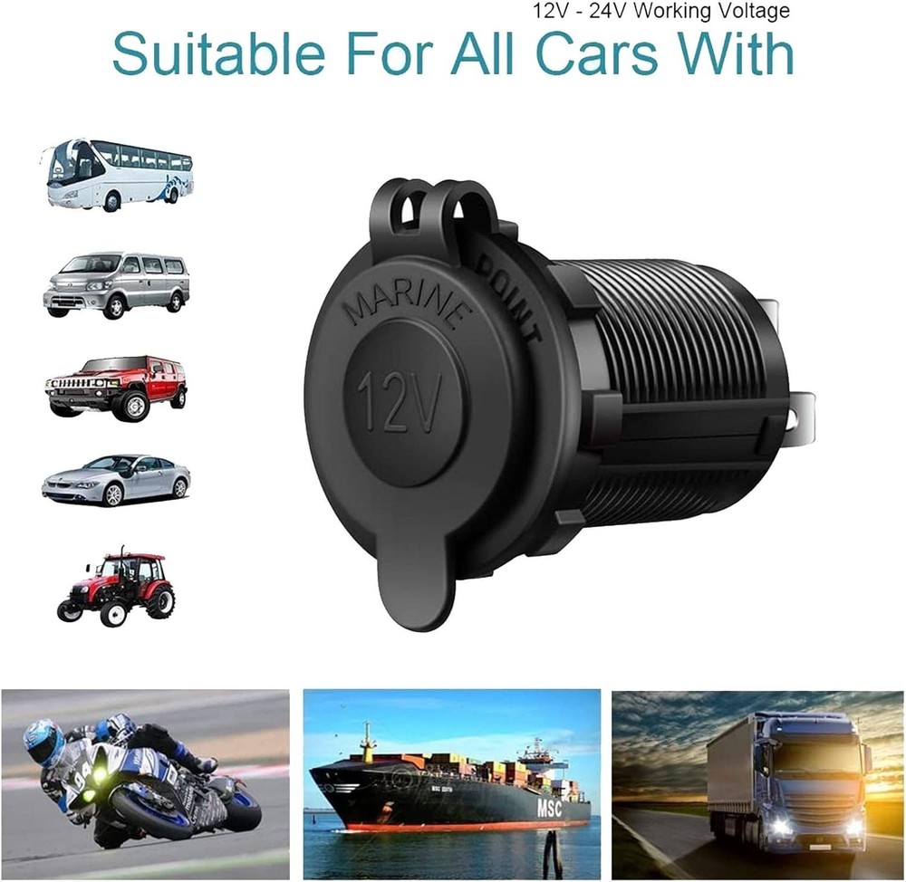 Cigarette Lighter Socket Car Marine Motorcycle ATV RV Lighter Socket Power Ou...