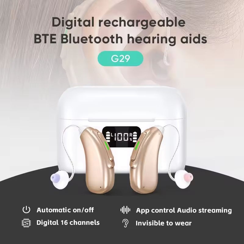 Rechargeable BTE Programmable Digital Bluetooth Hearing Aids With App Control