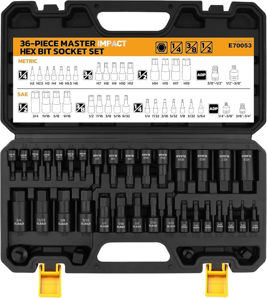 31-Piece Torx Bit Socket Set 14 Star Bits T8-T70 & 13 E-Torx Sockets E4-E24