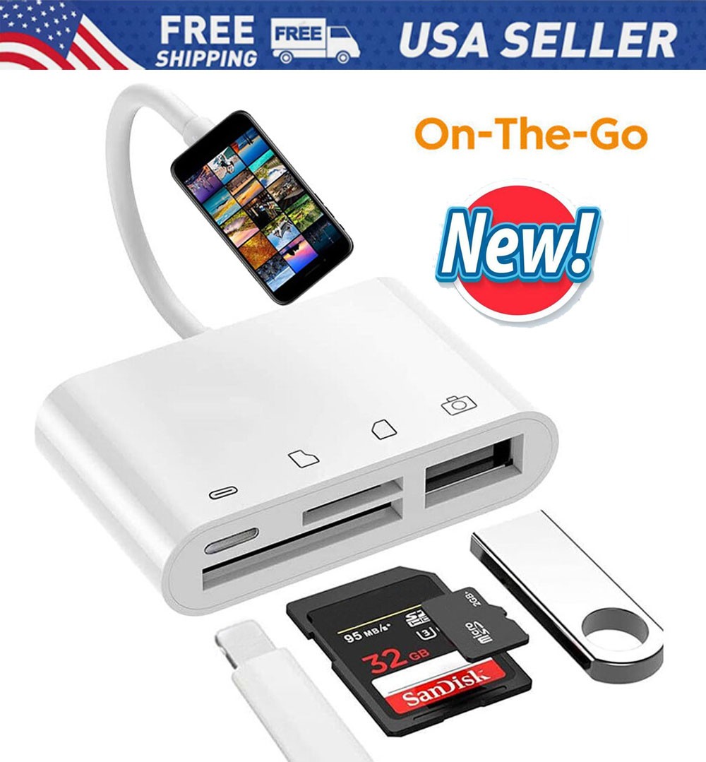 4 in1 USB to Card Reader Adapter USB Camera Micro SD Memory Slot for iPhone iPad