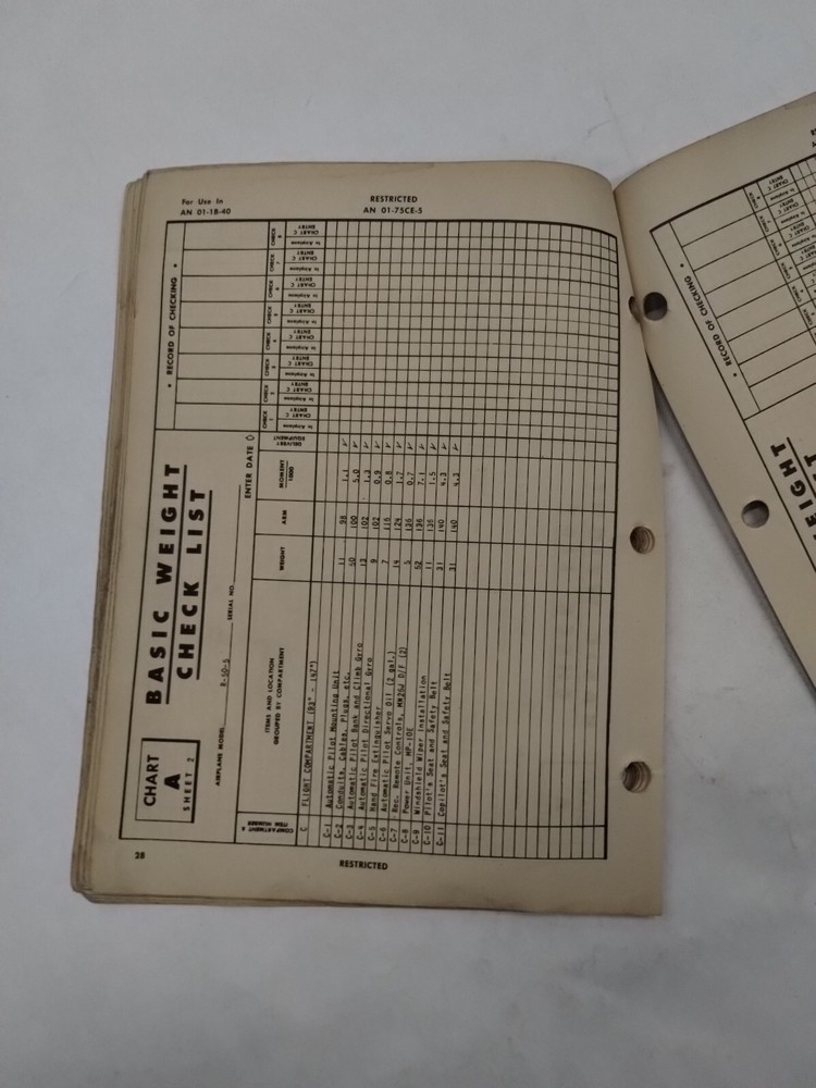 Lockheed C-60/C-60A/R50-4/5/6/ Lodestar II Basic Weight Checklist Loading Data