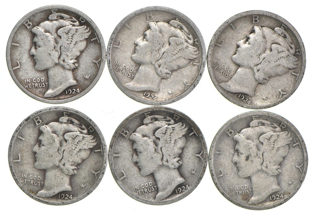 VG+ 1924 Mercury 90% Silver Dime