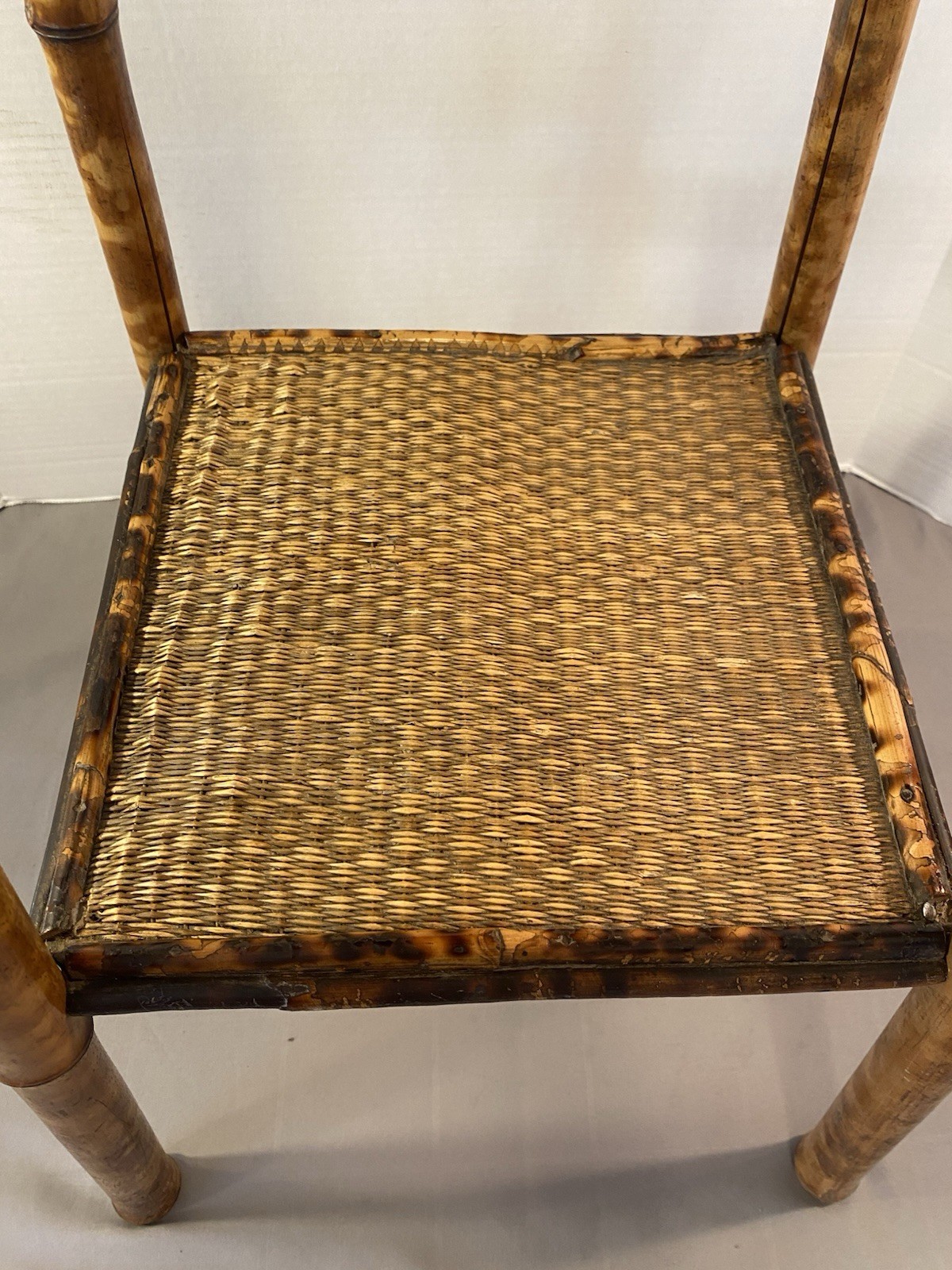 Antique 2 Tier Tiger Bamboo Side Table Victorian Aesthetic Painted Top **READ**