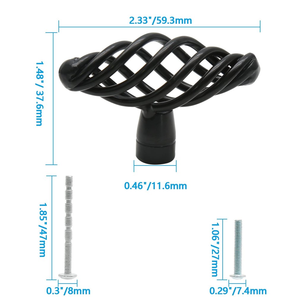 12 Pack Oval Birdcage Cabinet Knobs, 2" Length Drawer Pulls, Iron Handles, Fl...