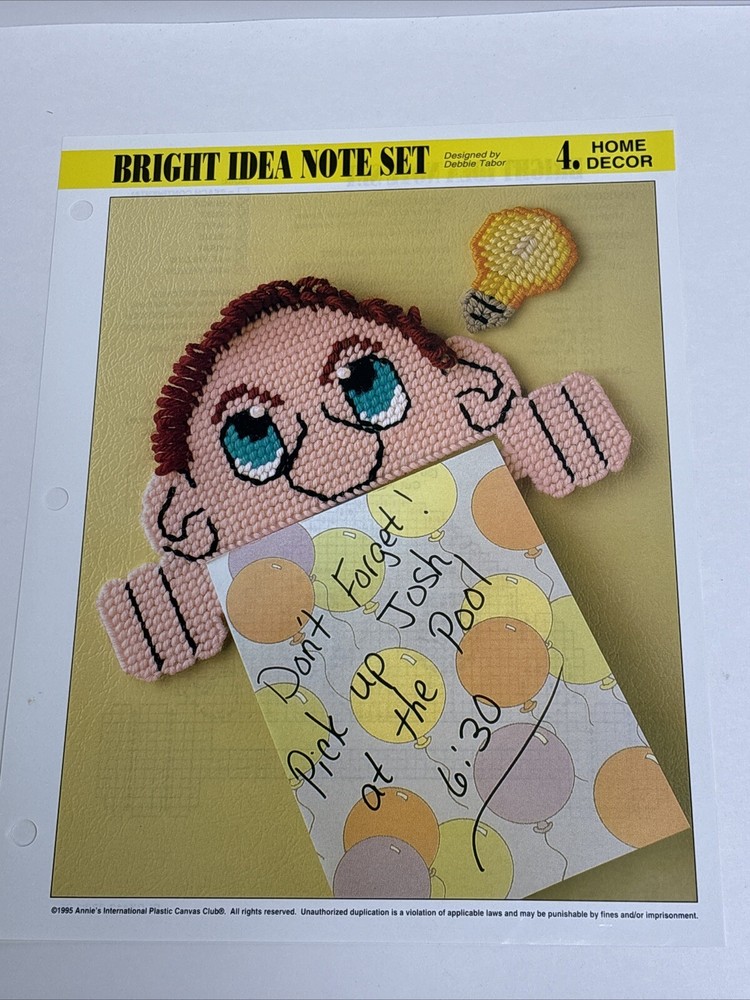 Bright Idea Note Set Annie's Attic Plastic Canvas Pattern Page