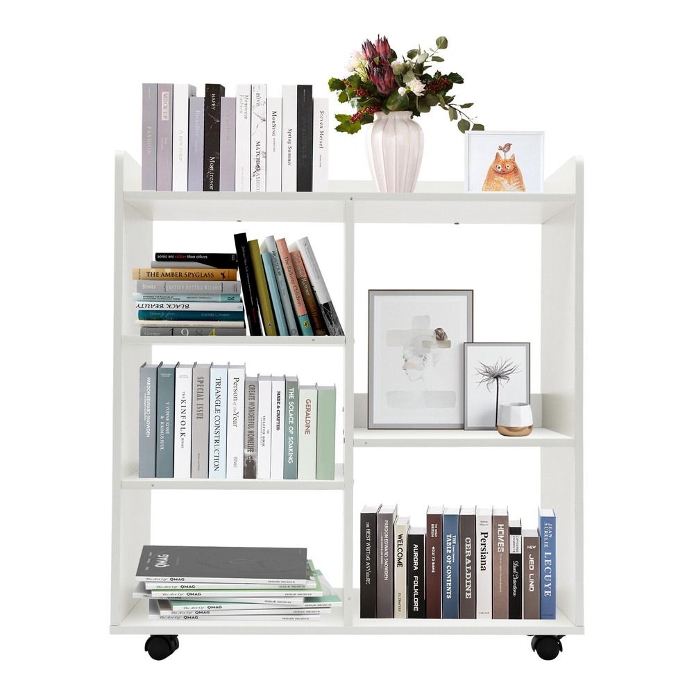 MDF Mobile Printer Stand Rolling Office Scaner Cart Storage Shelf Warm White