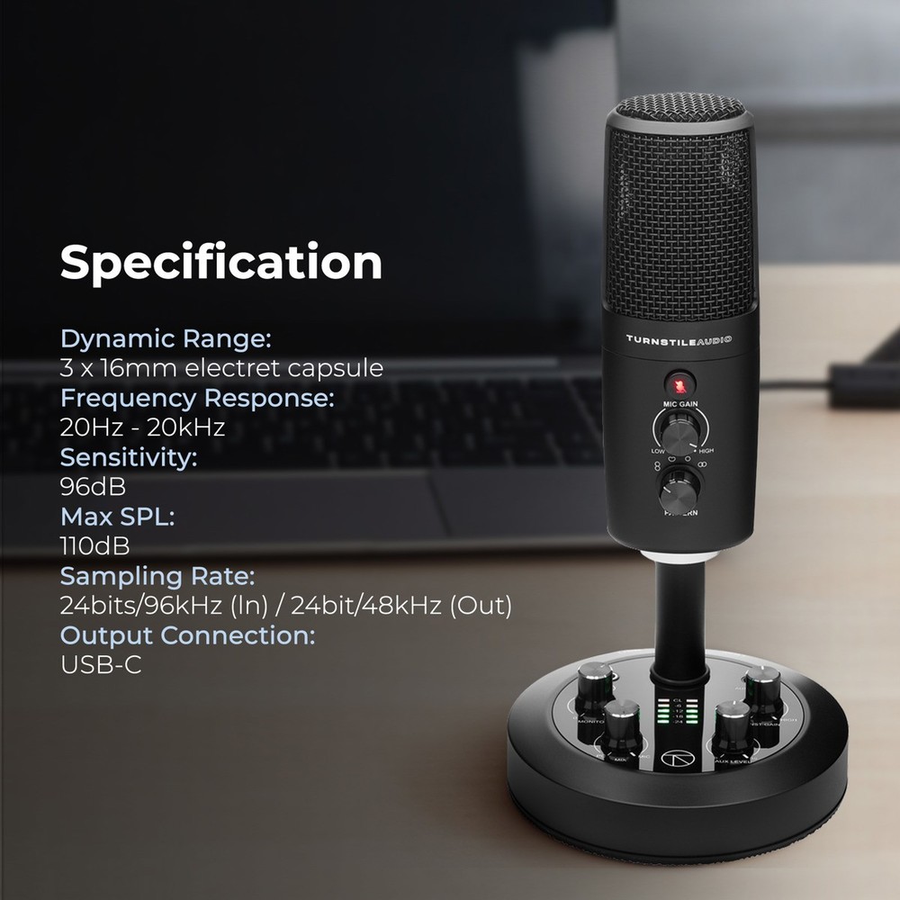 Turnstile Audio Platform Series TAP600 Multi-Pattern USB Microphone, PC, Mac, 4