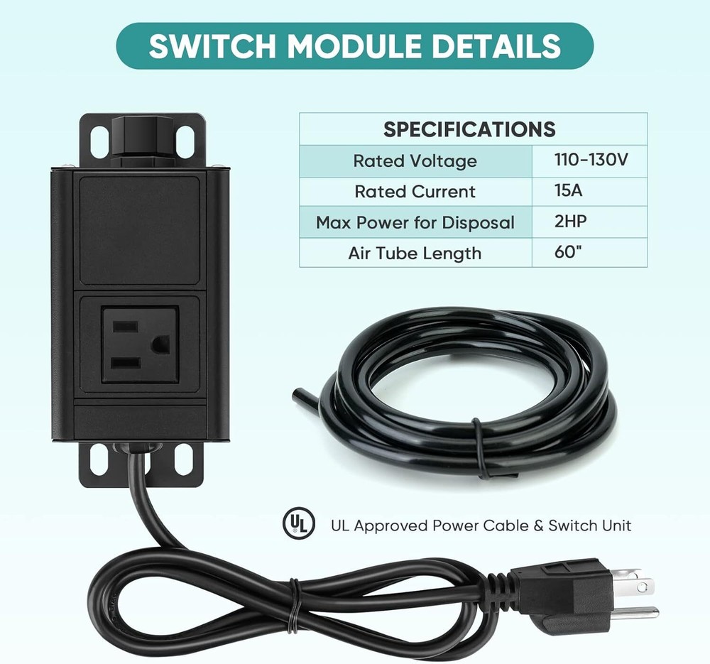 Kitchen Garbage Disposal Sink Top Air Switch Kit Brushed Single Outlet US Plug