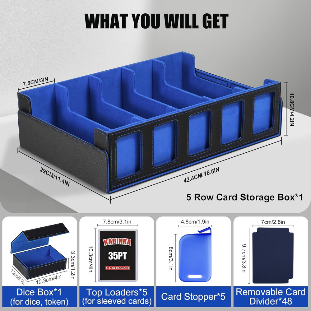 Trading Card Storage Box with Commander Display , 5-Row Deck Case with Removable