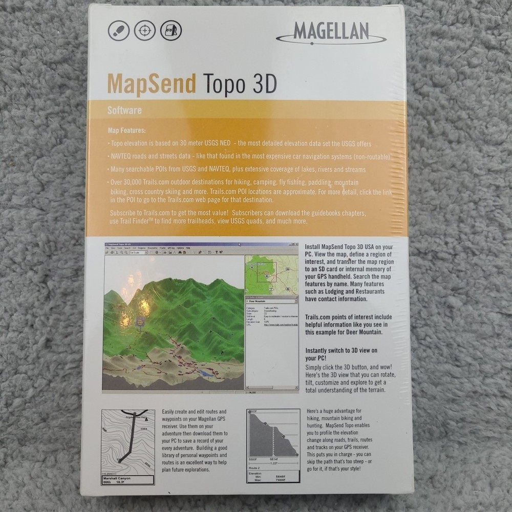 Magellan MapSend Topo 3D Software 980611-09 USA Version 1 For GPS Handheld New