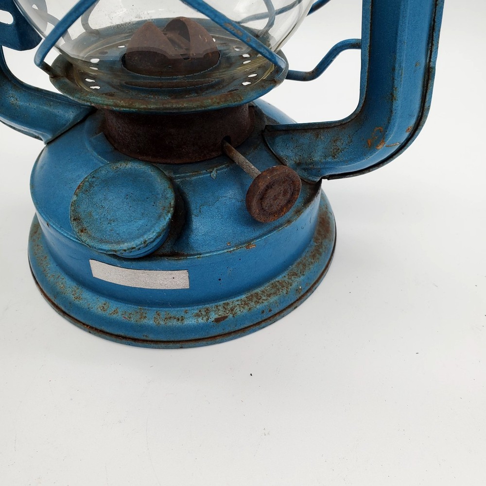Vintage Blue Lantern Slightly rusty. May work? Great Decor