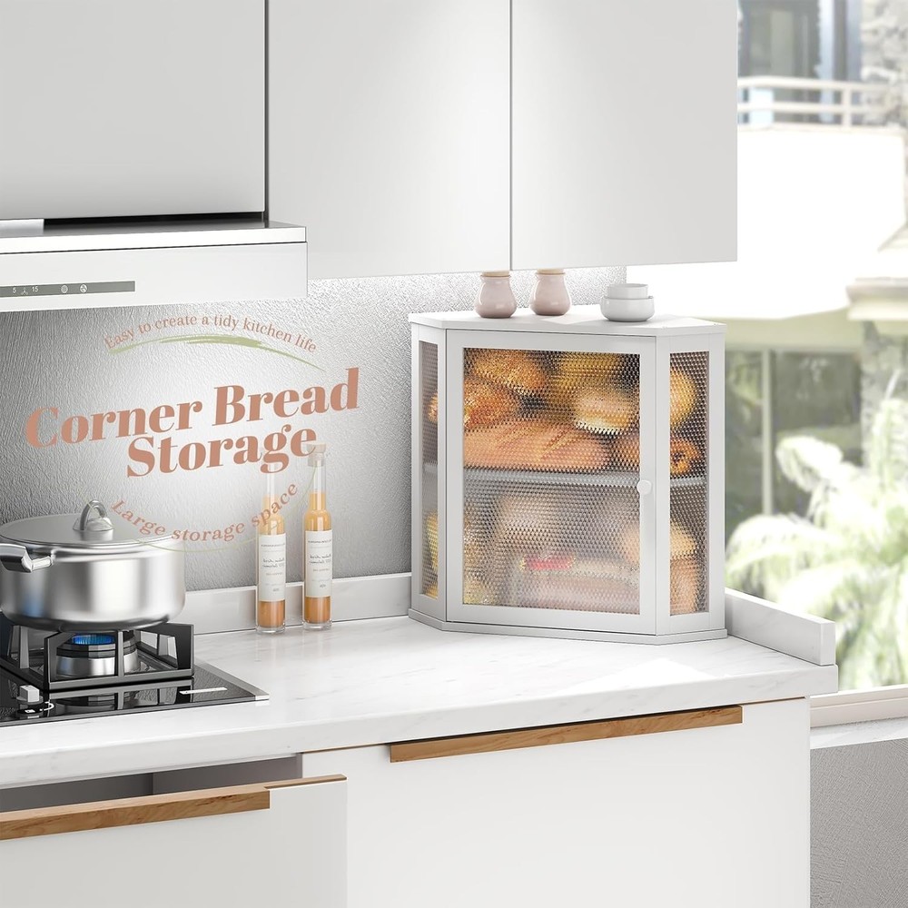 Corner Bread Box Kitchen Countertop Extra Large Capacity Farmhouse Bread Box