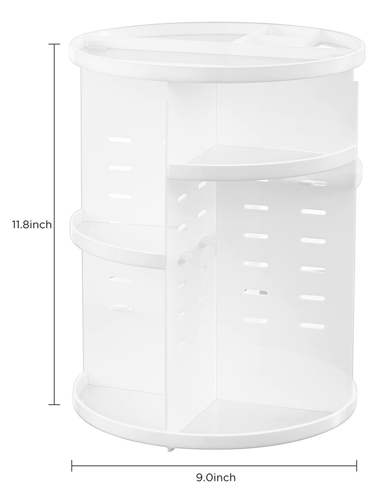 HBlife 360 Rotating Makeup Organizer Adjustable Carousel Large Large, White