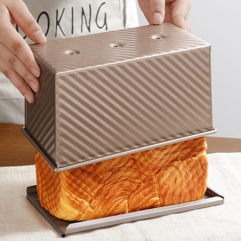 Pullman Loaf Pan with Lid, 1Pound Dough Capacity Rectangular Bread Pan, Non-Stic