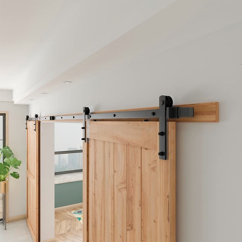 SMARTSTANDARD 15ft Double Sliding Barn Door Hardware Kit - Smooth & Quiet - Easy