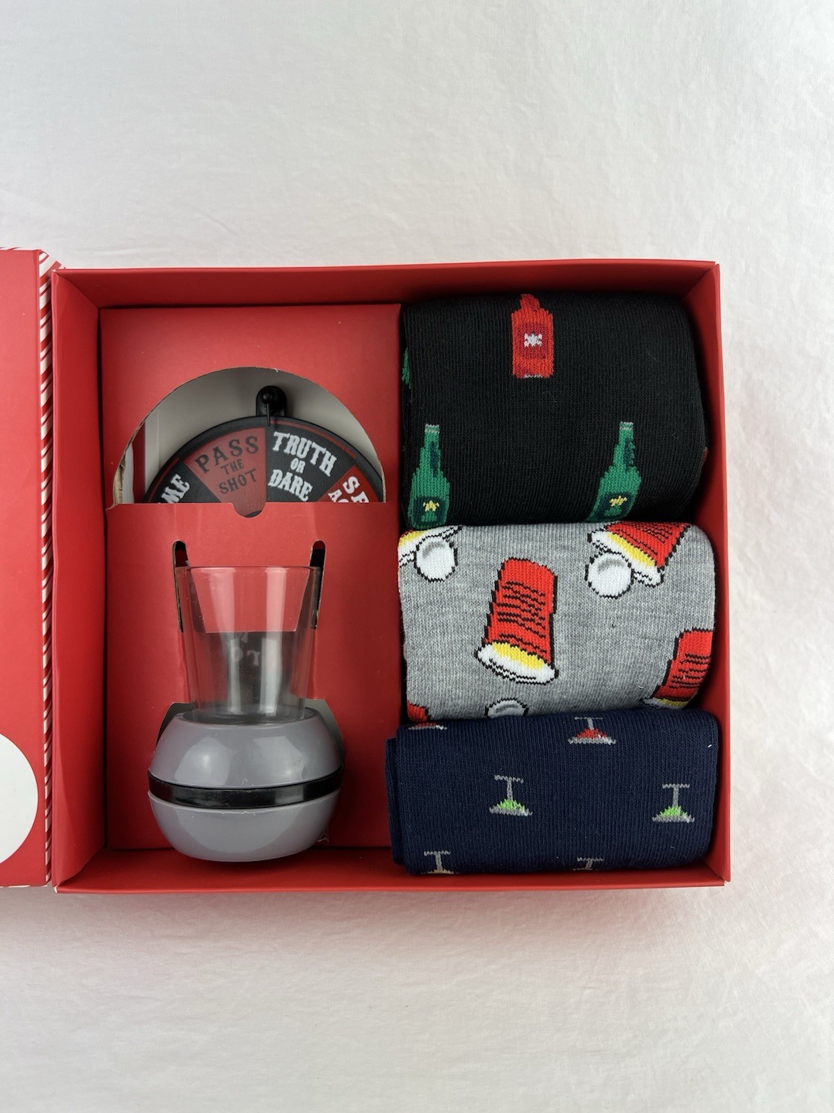 Christmas Gift Set Wheel-Of-Shots Drinking Game + 3 Pair Men’s Crew Socks
