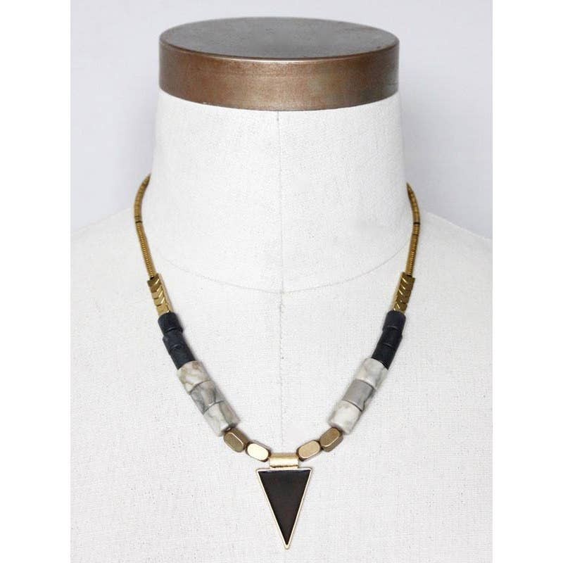 Gray and black enameled necklace