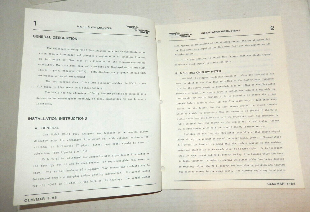 1987 Halliburton Services Instruction Manual For Flow Analyzer Model MC-II