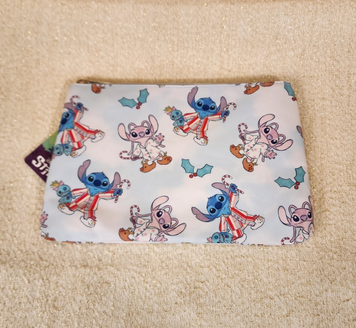 Bioworld Disney Stitch and Angel Holiday PJs Jammies Cosmetic Bag Makeup Pouch