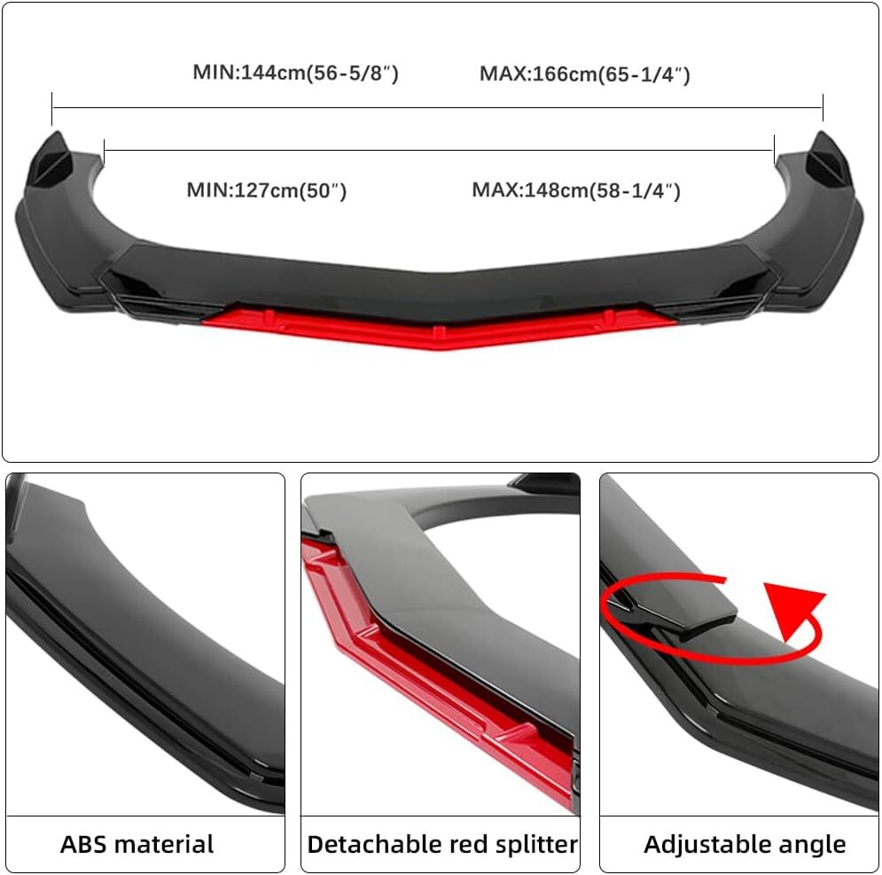 Front Bumper Lip Splitter Lower Spoiler Body Black+Red For Dodge Ram 1500