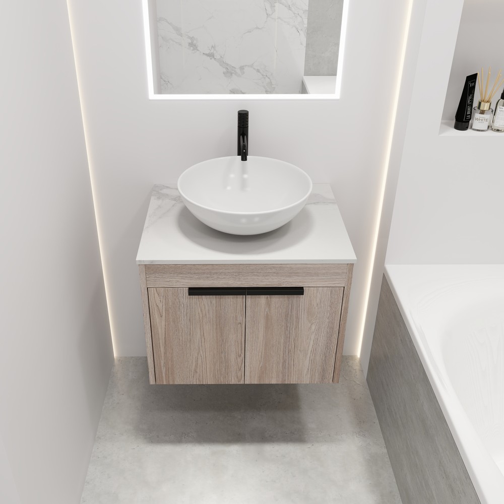 24" Floating Wall Mount Bathroom Vanity Cabinet With Ceramic Basin Set 2 Doors A