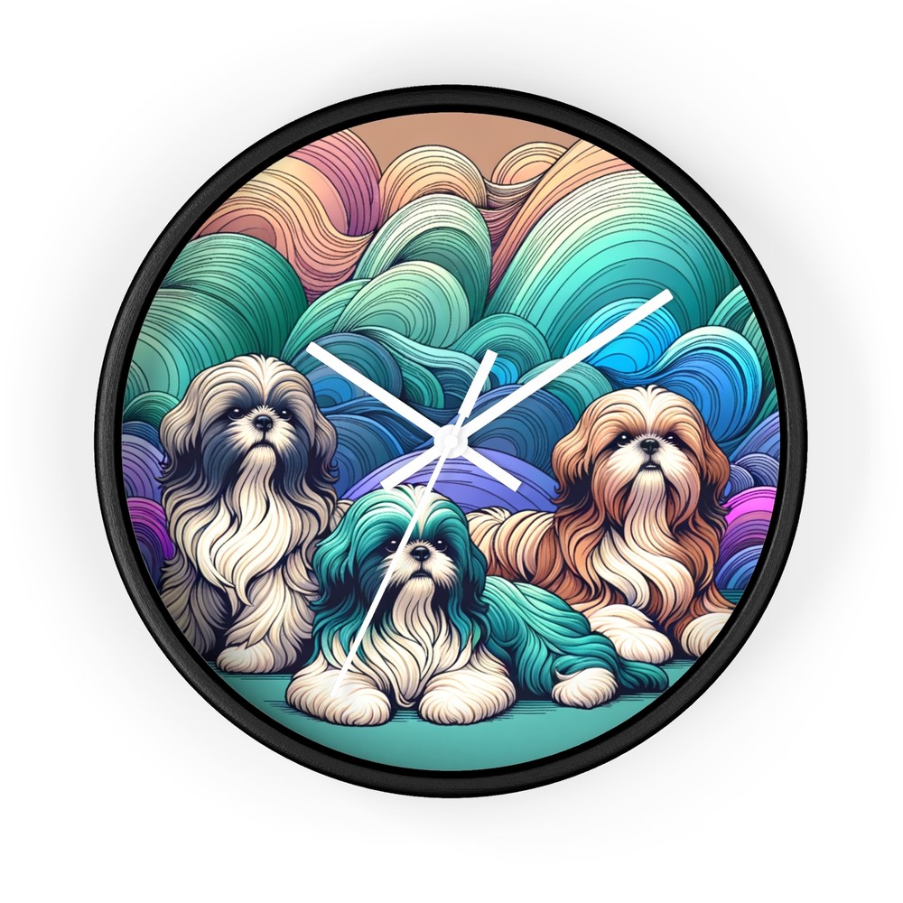 Home Decor Wall Clock Ombre Shih Tzu Gradient Artwork Design