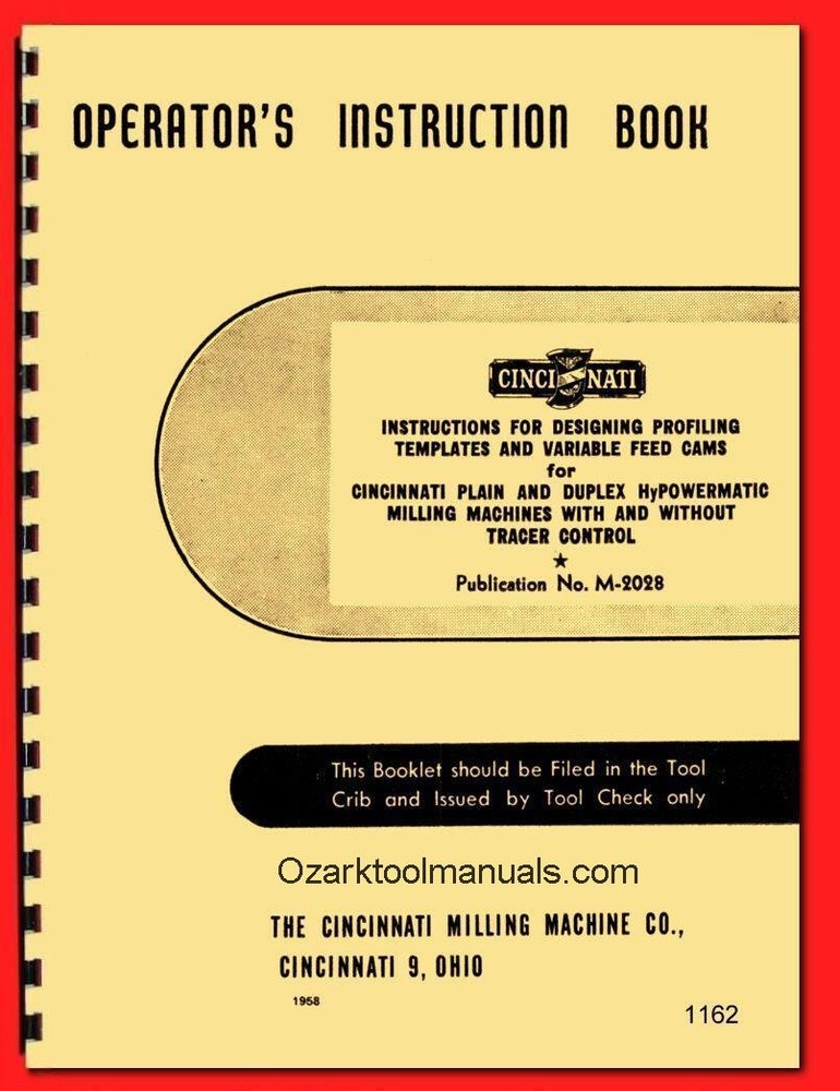 Cincinnati Designing Profiling Templates & Variable Feed Cam Manual 1162