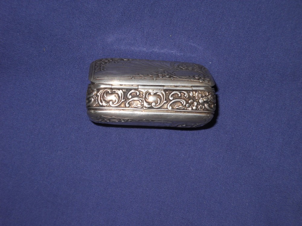 Antique silver rectangular snuff box gilt interior , 2" x 1 1/4". (read)