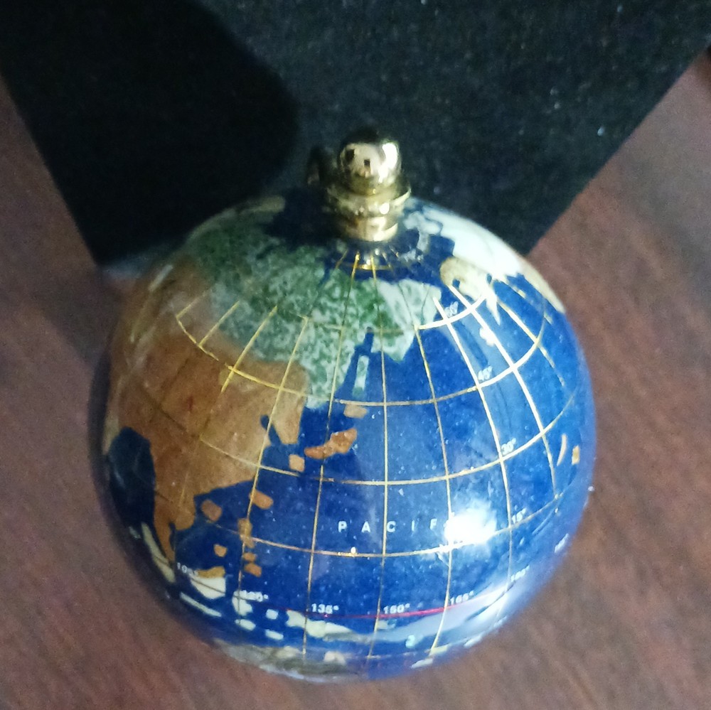 Decorative Small Gemstone Tabletop Globe Multicolor Rotating Metal Base Glossy