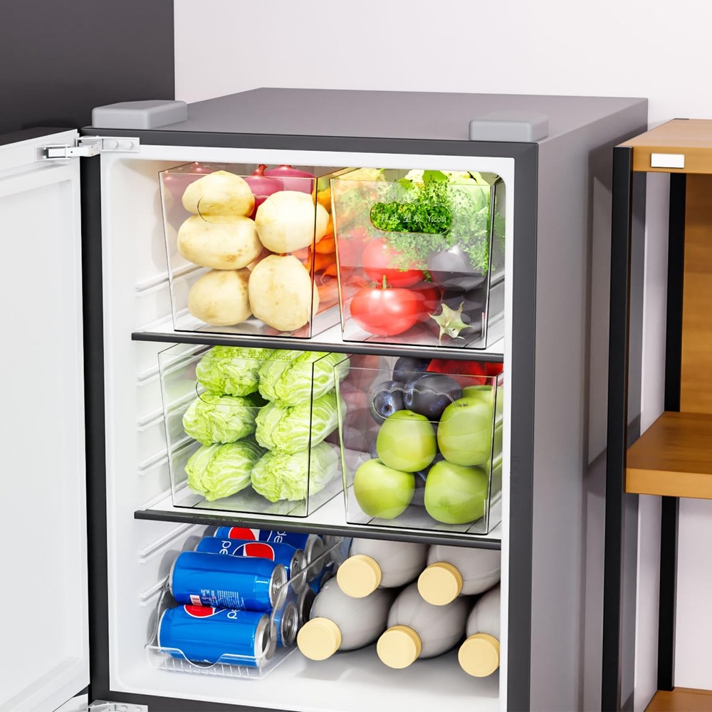 6 Pack Plastic Clear Bins for Organizing- With Handle -11″ Large Large,