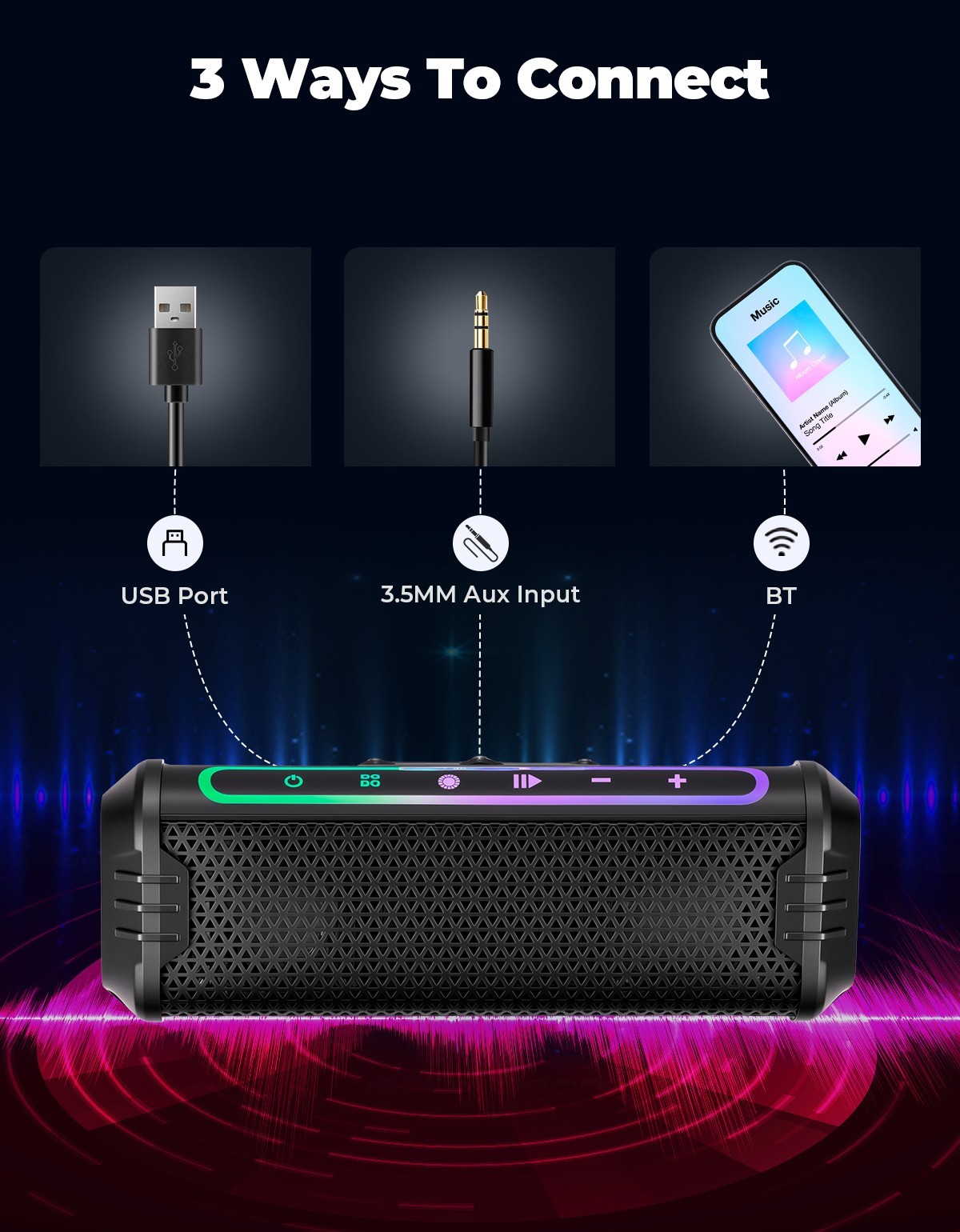 Motorcycle Soundbar Bluetooth Stereo Speakers Audio System w/ RGB Light ATV UTV