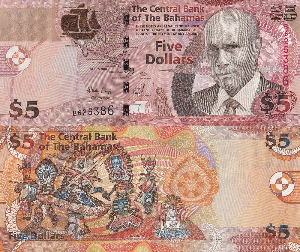 Bahamas 5 Dollar 2007 P 72 UNC