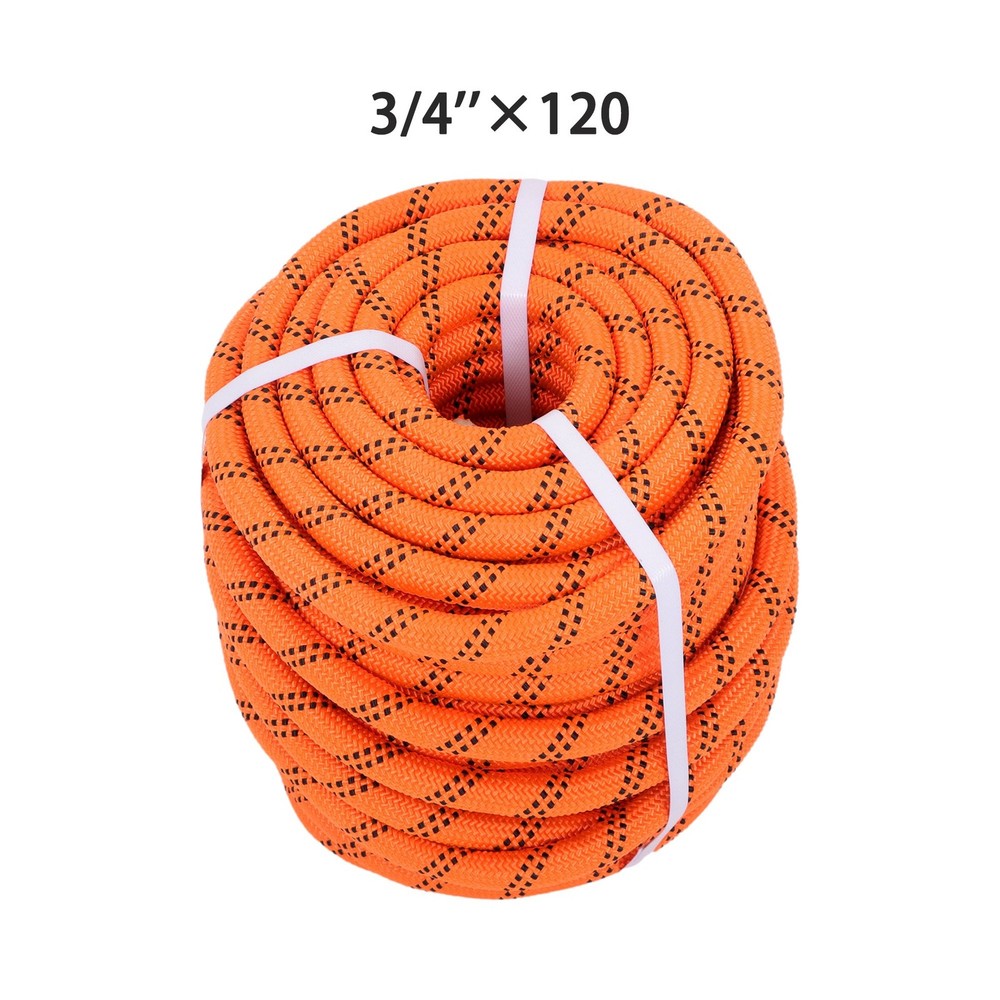 Orange & Black 48 Strands Polyester Braided Arborist Rope For Tree Work Swing