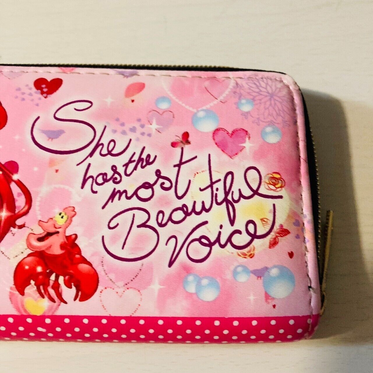 Disney Little Mermaid Purse Long Wallet Ariel Coin Case Princess Pink Prize Rare