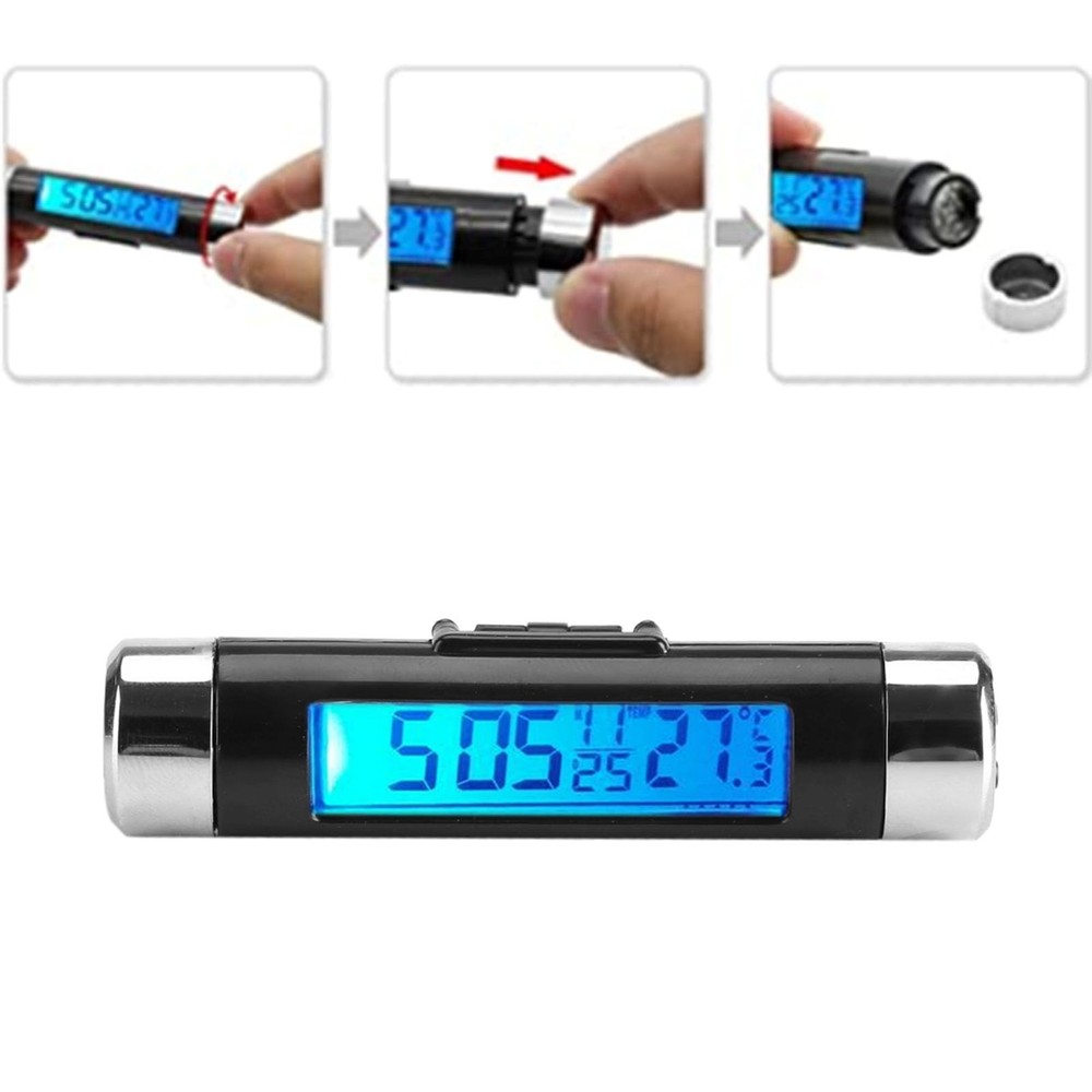 Car Clock Thermometer, Digital Car LCD Thermometer with Backlight, U...