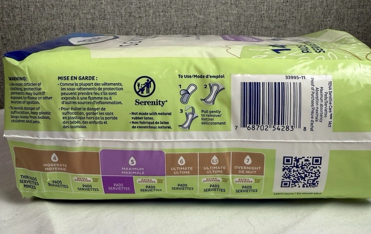 Tena 33995-11 Sensitive Maximum Urinary Bladder Control Incontinence Pads 14 Pk
