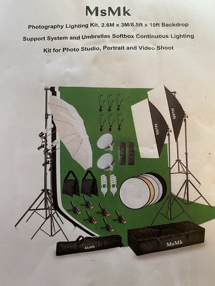 Photography Lighting Kit - 8.5x10Ft Backdrop Support System with LED Softbox Set
