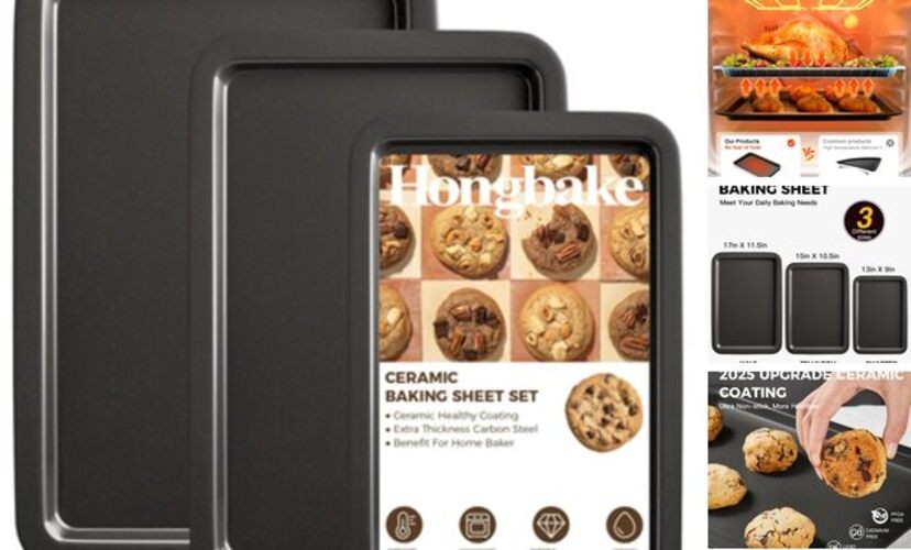 Ceramic Baking Sheet Pan Set, Cookie Sheet for Oven, Bakeware Dark Gray L/M/S
