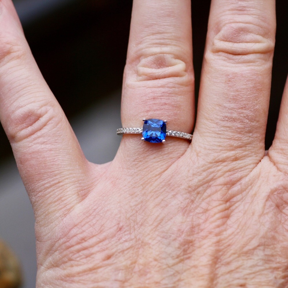 Lab Made Sapphire Ring Solid Sterling Silver 925 , September birthstone