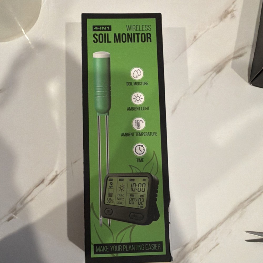 Wireless 4-in-1 Soil Meter, LCD, Waterproof, Measures Moisture, Light, Temp