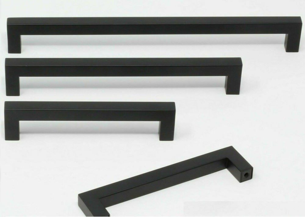 Black Kitchen Square Cabinet Handles Drawer Pull Knobs Stainless Steel 12mm 1/2"