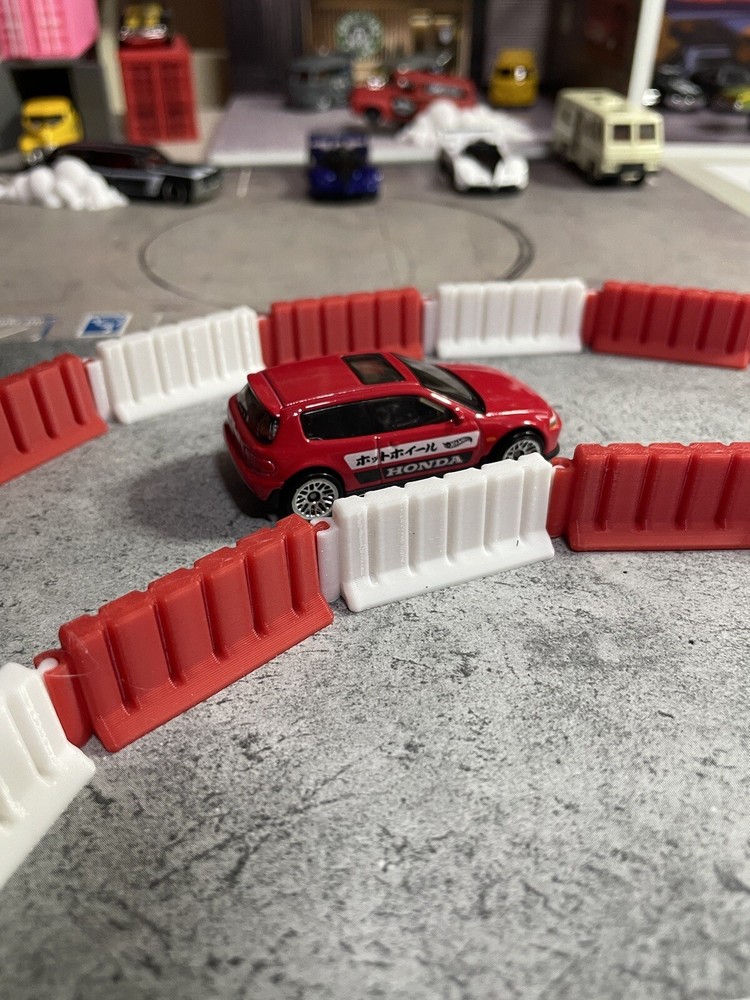 1:64 Scale Interlocking Racing Wall Barrier 10 Pack Red/White 3D Printed