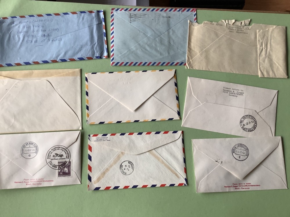 Airmail flight cover mixed world 9 items Ref A1460