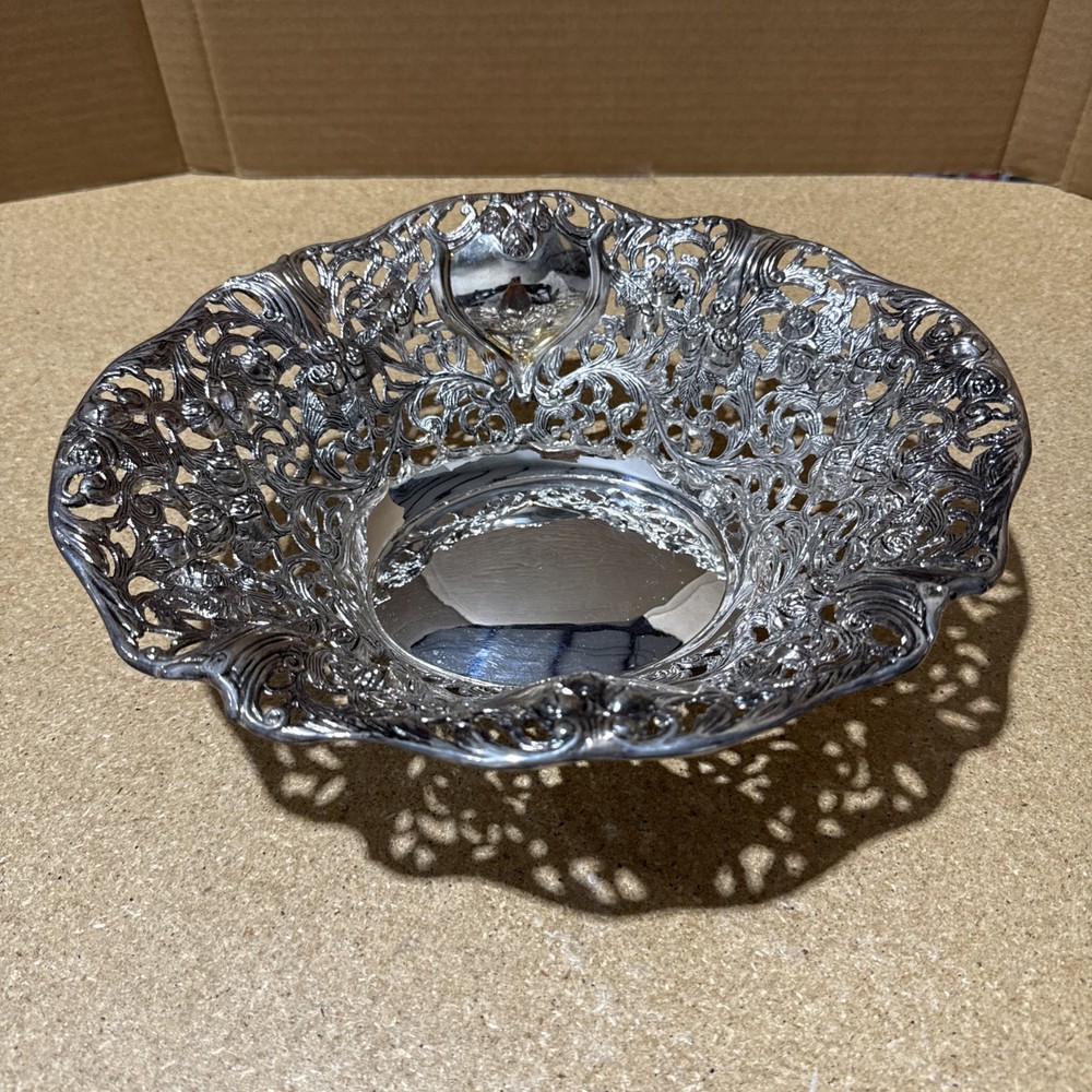 VTG Godinger Silver Art Pierced Serving Bowl 12x11 Silverplate GSA Stamp