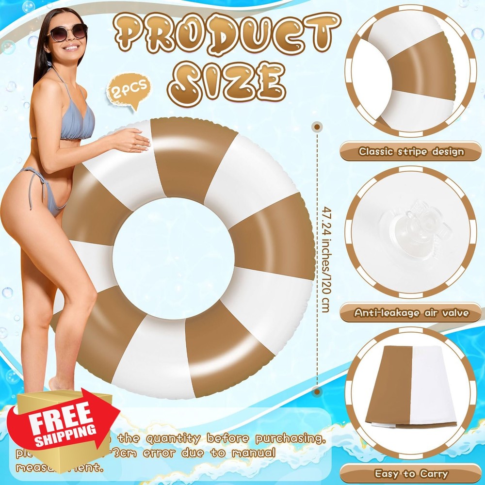 Foilswirl Jumbo Pool Float Blue White Stripe Ring 47 Inch